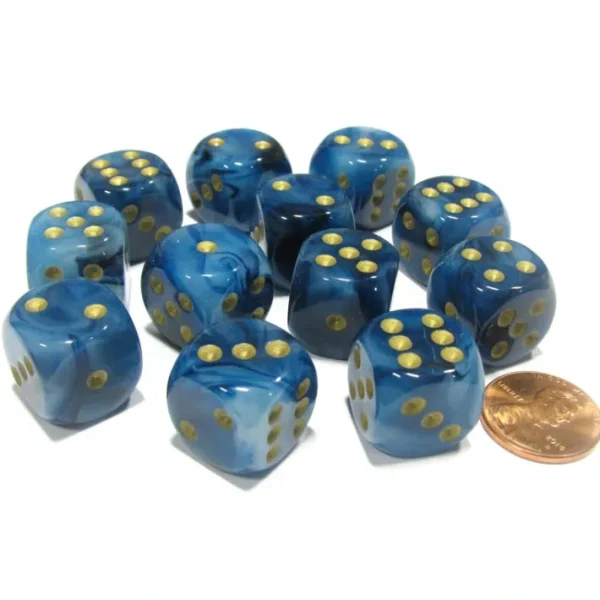 Phantom 16mm D6 Chessex Dice Block (12 Dice) - Teal with Gold Pips - Your Source for Gaming Essentials Clearance