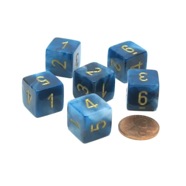 Phantom 15mm D6 Polyhedral Chessex Dice, 6 Pieces - Teal with Gold Numbers - Your Source for Gaming Essentials Shop
