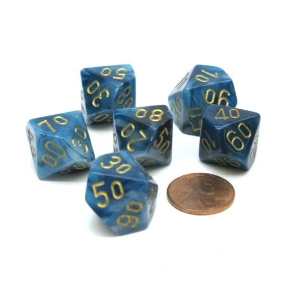 Phantom 16mm Tens D10 (00-90) Chessex Dice, 6 Pieces - Teal with Gold Numbers - Your Source for Gaming Essentials Sale