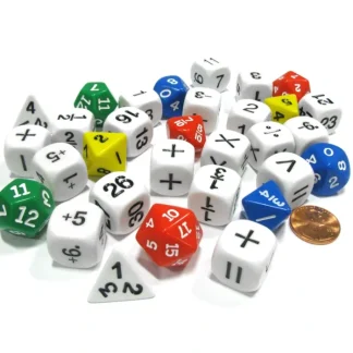 31 Piece Math Classroom Dice Set - Add Subtract Multiply Divide Whole Fractions - Your Source for Gaming Essentials Shop