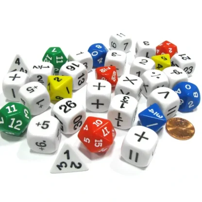 31 Piece Math Classroom Dice Set - Add Subtract Multiply Divide Whole Fractions - Your Source for Gaming Essentials Shop