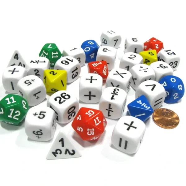 31 Piece Math Classroom Dice Set - Add Subtract Multiply Divide Whole Fractions - Your Source for Gaming Essentials Shop