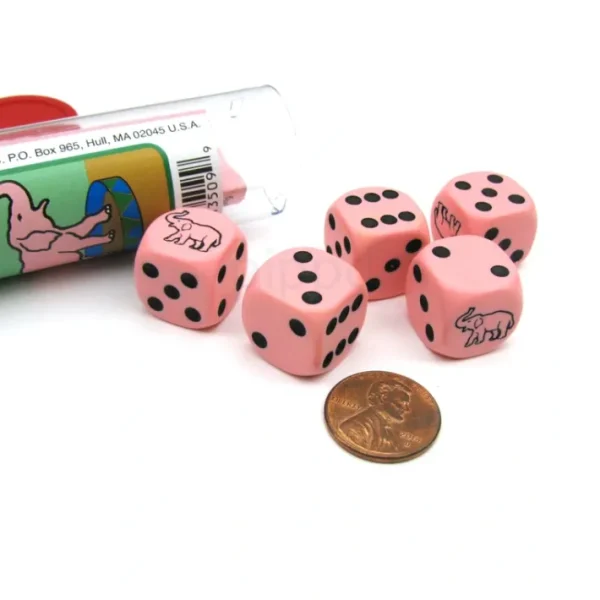Pink Pachyderm Elephant Dice Game with 5 Dice Travel Tube and Game Instructions - Your Source for Gaming Essentials Shop