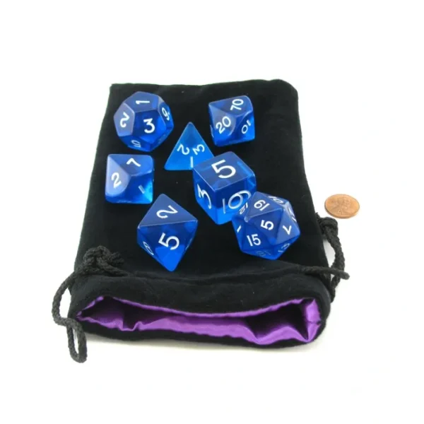 Polyhedral 7 Piece Jumbo Transparent Dice Set in Bag - Blue with White Numbers - Your Source for Gaming Essentials Best Sale