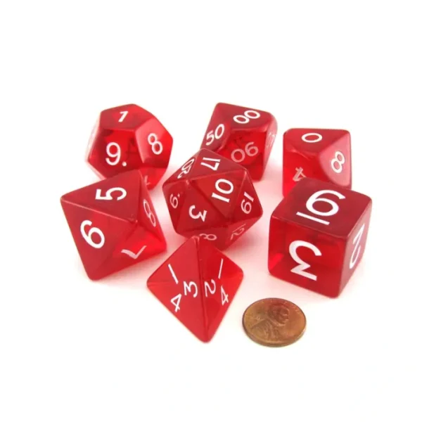 Polyhedral 7 Piece Jumbo Transparent Dice Set - Red with White Numbers - Your Source for Gaming Essentials Online