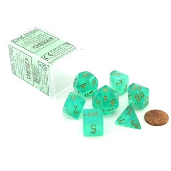 Polyhedral 7-Die Borealis Chessex Dice Set - Light Green with Gold Numbers - Your Source for Gaming Essentials Best