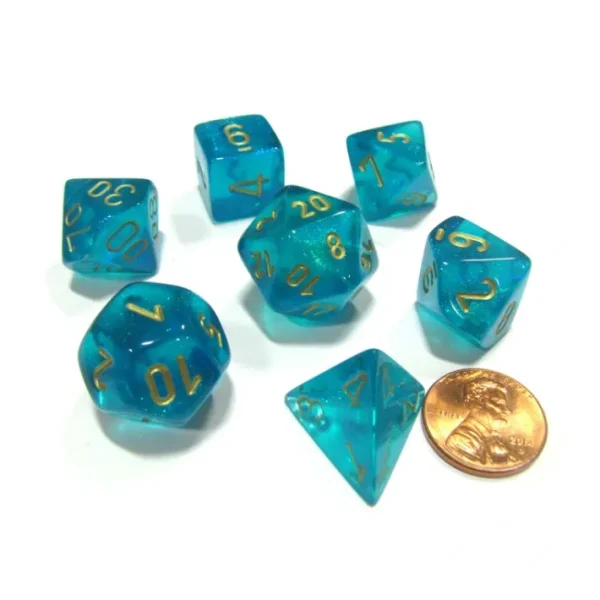 Polyhedral 7-Die Borealis Chessex Dice Set - Teal with Gold Numbers - Your Source for Gaming Essentials Online