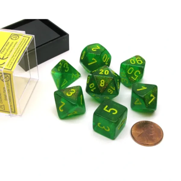 Polyhedral 7-Die Borealis Chessex Dice Set - Maple Green with Yellow Numbers - Your Source for Gaming Essentials Discount