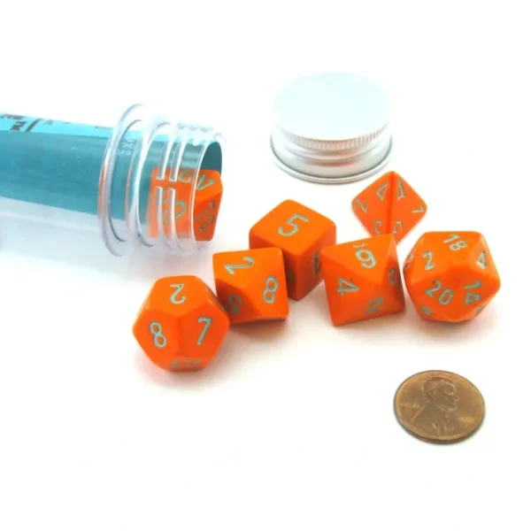 Polyhedral 7-Die Chessex Lab Dice 4 Set - Heavy Dice Orange with Turquoise - Your Source for Gaming Essentials Clearance