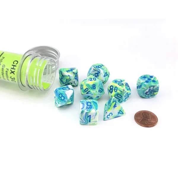 Polyhedral 7-Die Chessex Lab Dice 5 Set - Festive Garden with Blue - Your Source for Gaming Essentials Best