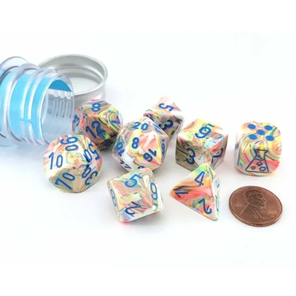 Polyhedral 7-Die Chessex Lab Dice 5 Set - Festive Kaleidoscope with Blue - Your Source for Gaming Essentials Cheap