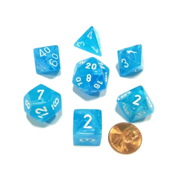 Polyhedral 7-Die Cirrus Chessex Dice Set - Light Blue with White Numbers - Your Source for Gaming Essentials Cheap
