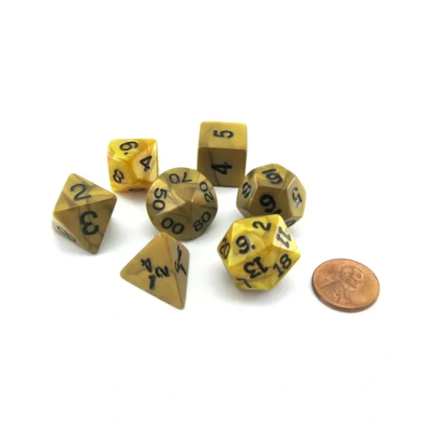 Polyhedral 7-Die Dice Set-Olympic Pearlized Gold with Black Numbers - Your Source for Gaming Essentials Store