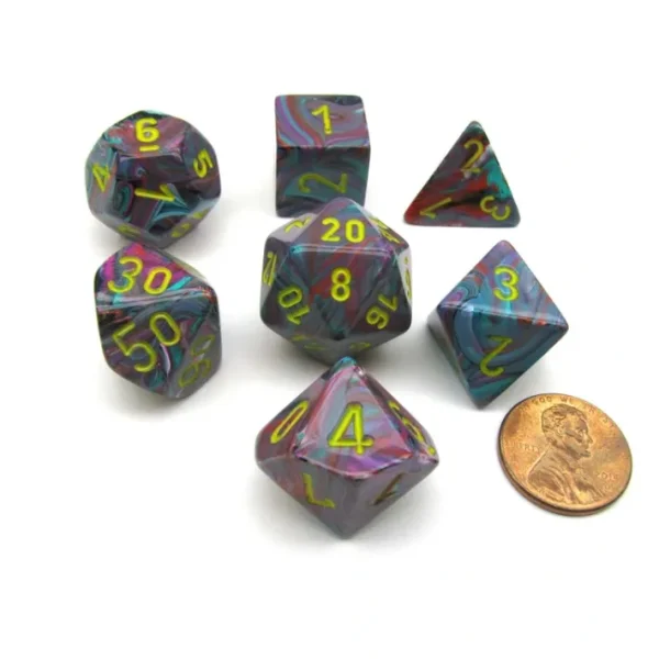 Polyhedral 7-Die Festive Chessex Dice Set - Mosaic with Yellow Numbers - Your Source for Gaming Essentials Store