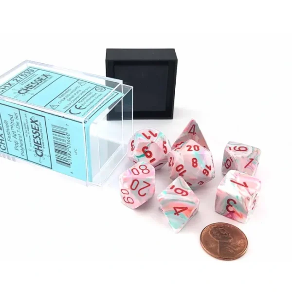 Polyhedral 7-Die Festive Chessex Dice Set - Pop Art with Red Numbers - Your Source for Gaming Essentials Hot