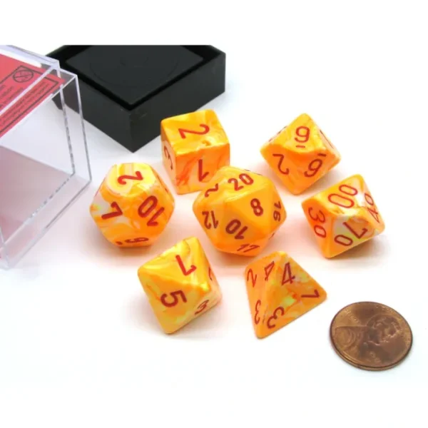 Polyhedral 7-Die Festive Chessex Dice Set - Sunburst with Red Numbers - Your Source for Gaming Essentials Best