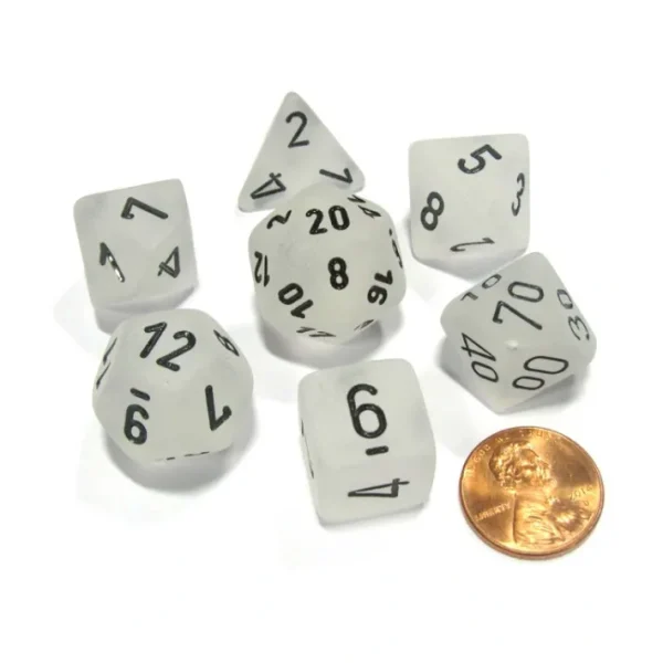 Polyhedral 7-Die Frosted Chessex Dice Set - Clear with Black Numbers - Your Source for Gaming Essentials Shop