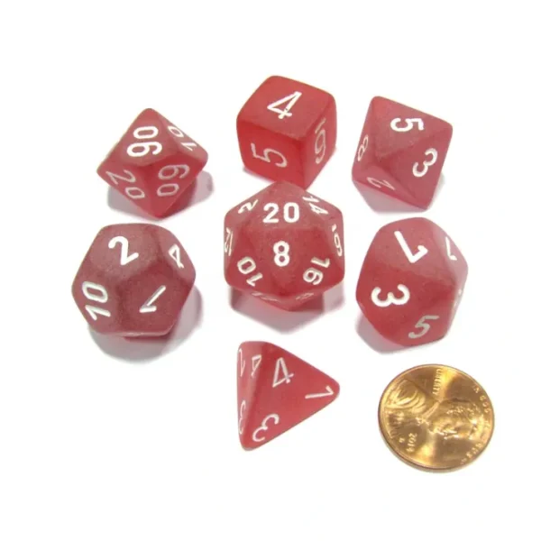 Polyhedral 7-Die Frosted Chessex Dice Set - Red with White Numbers - Your Source for Gaming Essentials Cheap