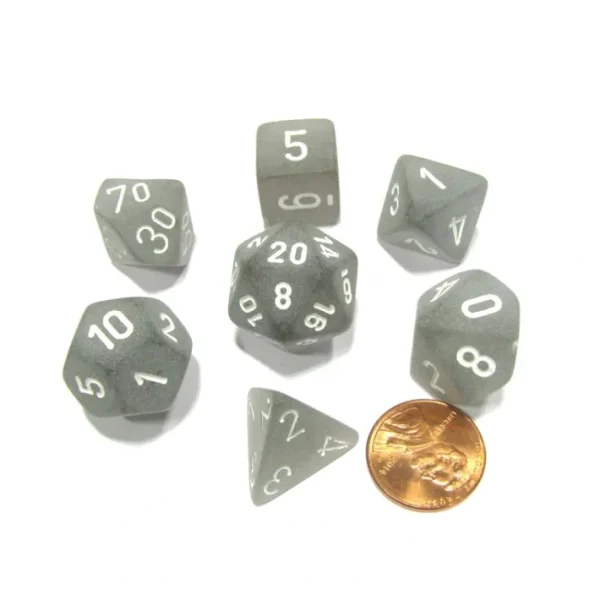Polyhedral 7-Die Frosted Chessex Dice Set - Smoke with White Numbers - Your Source for Gaming Essentials Outlet