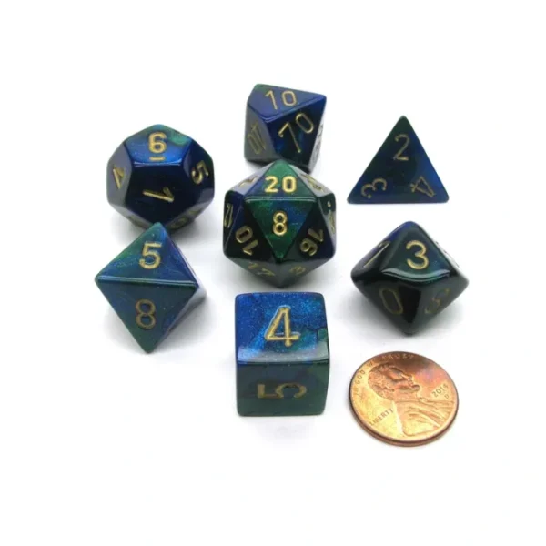 Polyhedral 7-Die Gemini Chessex Dice Set - Blue-Green with Gold Numbers - Your Source for Gaming Essentials Fashion