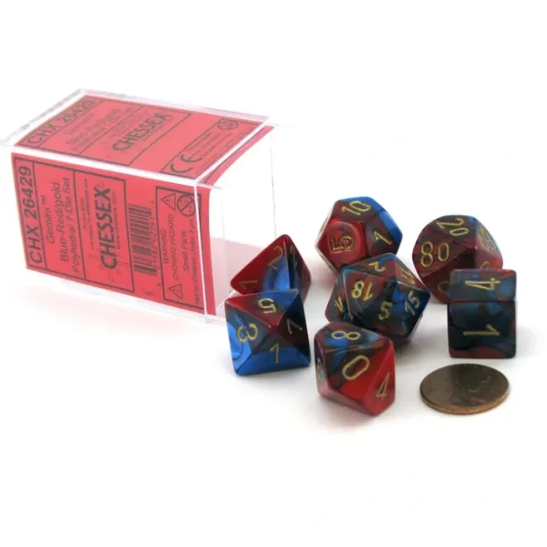 Polyhedral 7-Die Gemini Chessex Dice Set - Blue-Red with Gold Numbers - Your Source for Gaming Essentials Clearance