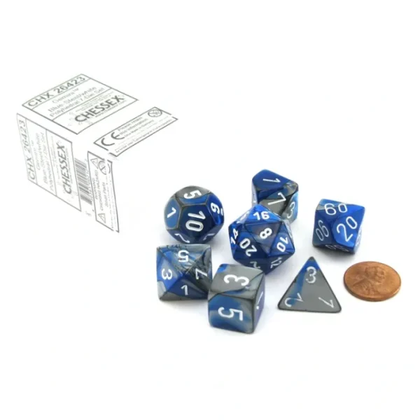 Polyhedral 7-Die Gemini Chessex Dice Set - Blue-Steel with White Numbers - Your Source for Gaming Essentials Clearance