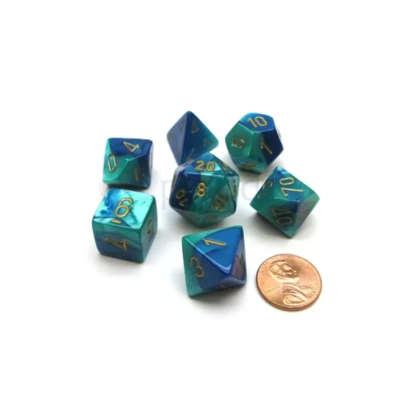 Polyhedral 7-Die Gemini Chessex Dice Set - Blue-Teal with Gold Numbers - Your Source for Gaming Essentials Cheap