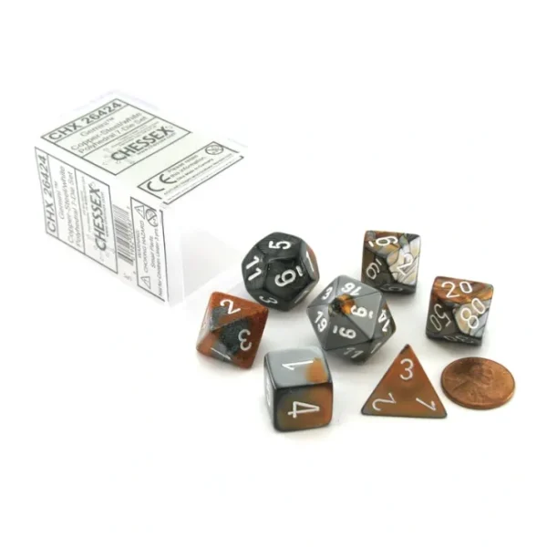Polyhedral 7-Die Gemini Chessex Dice Set - Copper-Steel with White Numbers - Your Source for Gaming Essentials Best