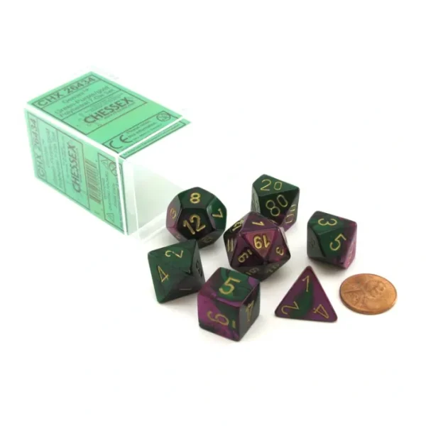 Polyhedral 7-Die Gemini Chessex Dice Set - Green-Purple with Gold Numbers - Your Source for Gaming Essentials Fashion