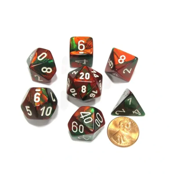 Polyhedral 7-Die Gemini Chessex Dice Set - Green-Red with White Numbers - Your Source for Gaming Essentials Outlet