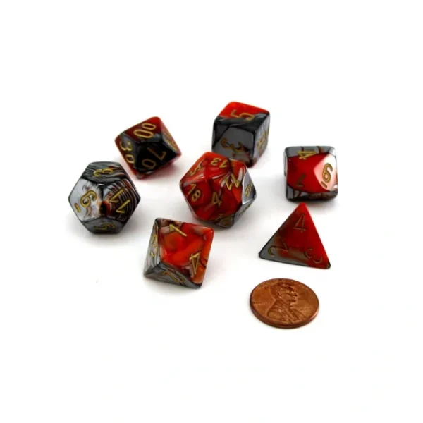 Polyhedral 7-Die Gemini Chessex Dice Set - Orange-Steel with Gold Numbers - Your Source for Gaming Essentials Cheap