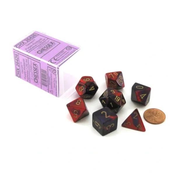 Polyhedral 7-Die Gemini Chessex Dice Set - Purple-Red with Gold Numbers - Your Source for Gaming Essentials Fashion