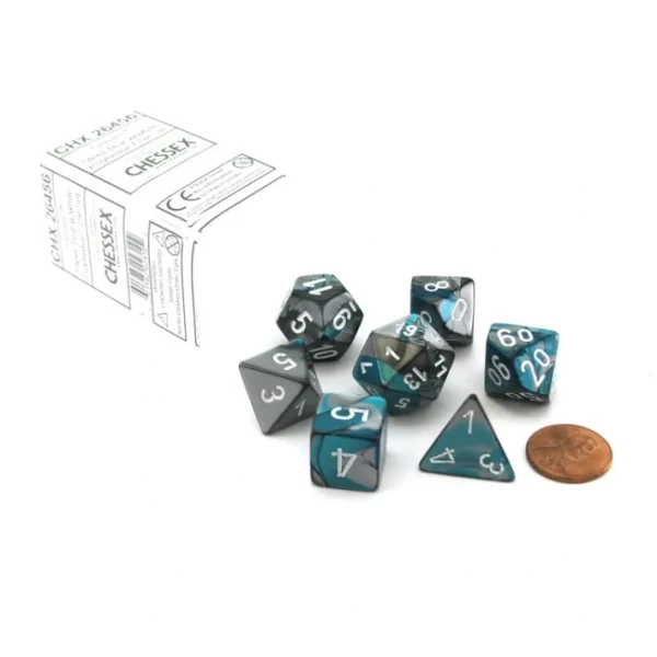Polyhedral 7-Die Gemini Chessex Dice Set - Steel-Teal with White Numbers - Your Source for Gaming Essentials Shop