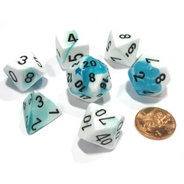 Polyhedral 7-Die Gemini Chessex Dice Set - Teal-White with Black Numbers - Your Source for Gaming Essentials Cheap