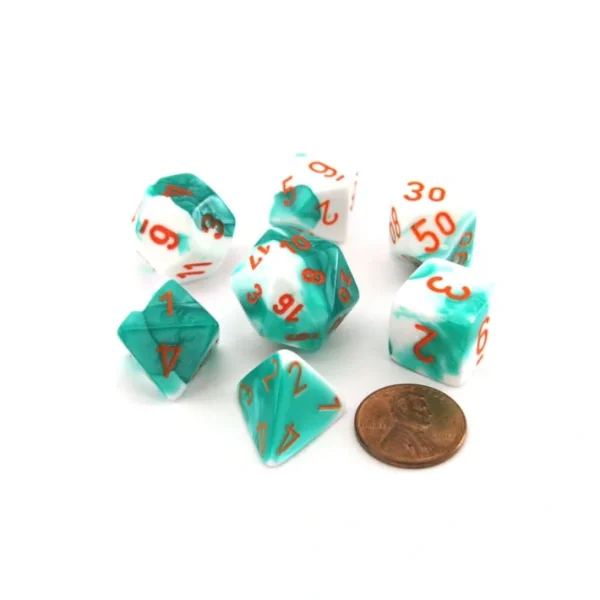 Polyhedral 7-Die Gemini Chessex Lab Dice 3 Set - Mint Green-White with Orange - Your Source for Gaming Essentials Discount