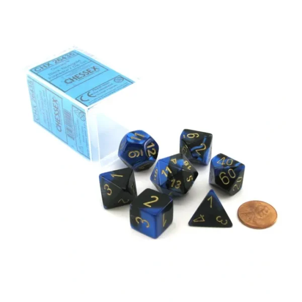 Polyhedral 7-Die Gemini Chessex Dice Set - Black-Blue with Gold Numbers - Your Source for Gaming Essentials Discount
