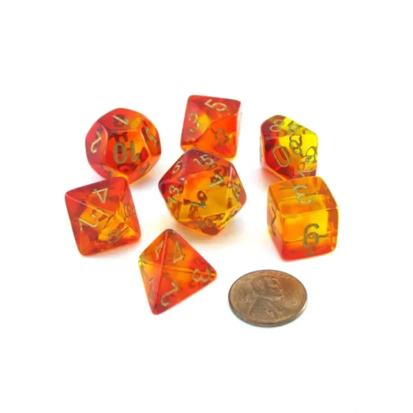 Polyhedral 7-Die Gemini Chessex Lab Dice 3 Set - Red-Yellow with Gold Numbers - Your Source for Gaming Essentials Sale