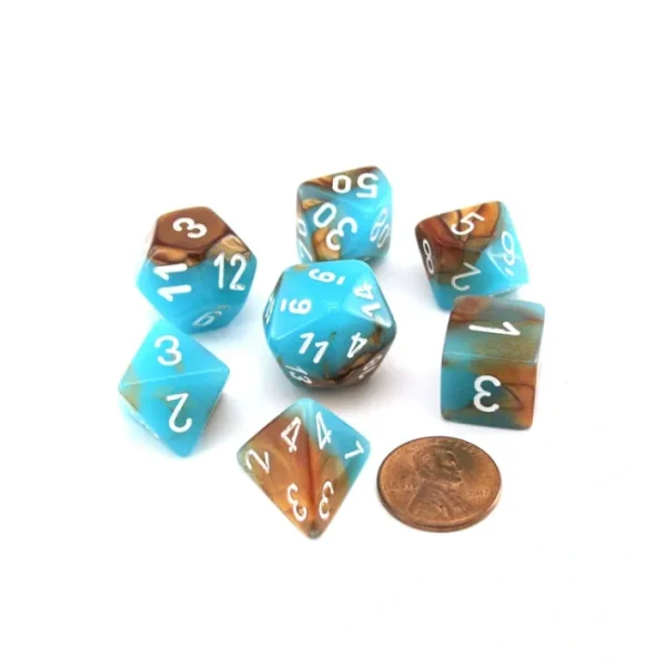 Polyhedral 7-Die Gemini Chessex Lab Dice 3 Set with Luminary - Copper-Turquoise - Your Source for Gaming Essentials Cheap