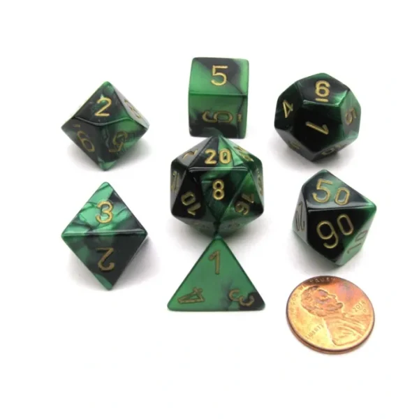 Polyhedral 7-Die Gemini Chessex Dice Set - Black-Green with Gold Numbers - Your Source for Gaming Essentials Store