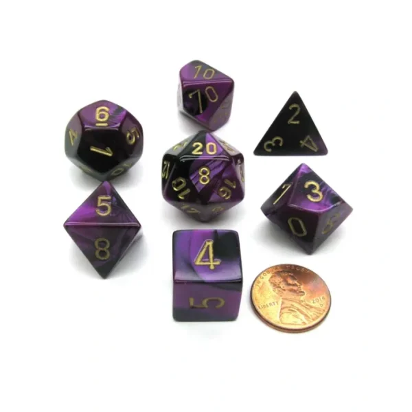 Polyhedral 7-Die Gemini Chessex Dice Set - Black-Purple with Gold Numbers - Your Source for Gaming Essentials Shop