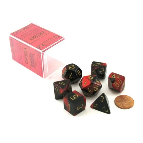 Polyhedral 7-Die Gemini Chessex Dice Set - Black-Red with Gold Numbers - Your Source for Gaming Essentials New