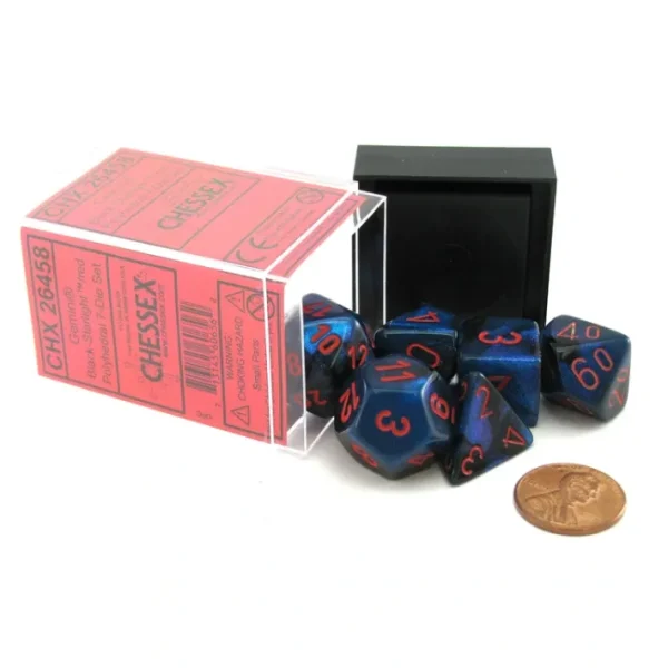 Polyhedral 7-Die Gemini Chessex Dice Set - Black-Starlight with Red Numbers - Your Source for Gaming Essentials Fashion
