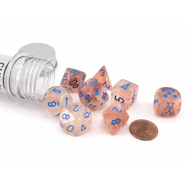 Polyhedral 7-Die Luminary Lab Dice 5 Set - Borealis Rose Gold with Light Blue - Your Source for Gaming Essentials Best Sale