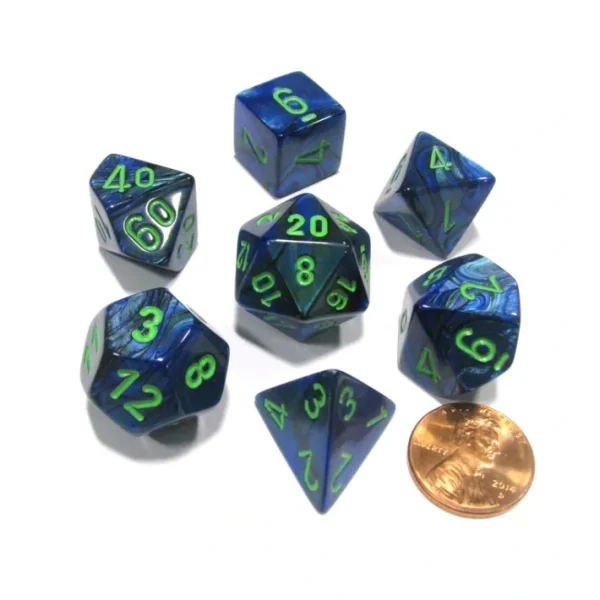 Polyhedral 7-Die Lustrous Chessex Dice Set - Dark Blue with Green - Your Source for Gaming Essentials Store
