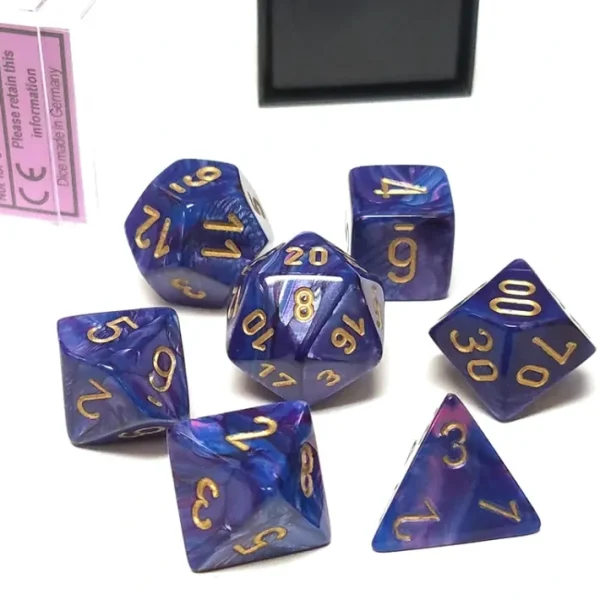 Polyhedral 7-Die Lustrous Chessex Dice Set - Purple with Gold Numbers - Your Source for Gaming Essentials Shop