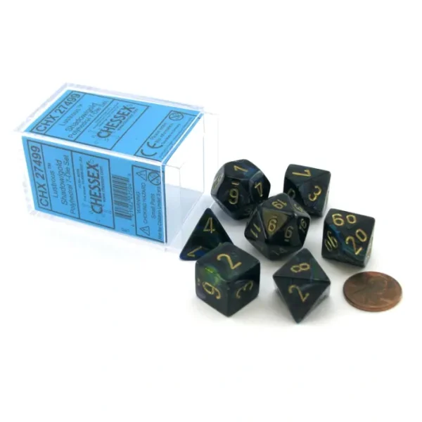 Polyhedral 7-Die Lustrous Chessex Dice Set - Shadow with Gold Numbers - Your Source for Gaming Essentials Cheap