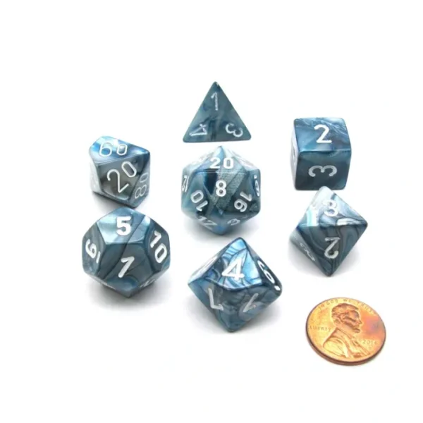 Polyhedral 7-Die Lustrous Chessex Dice Set - Slate with White Numbers - Your Source for Gaming Essentials Online