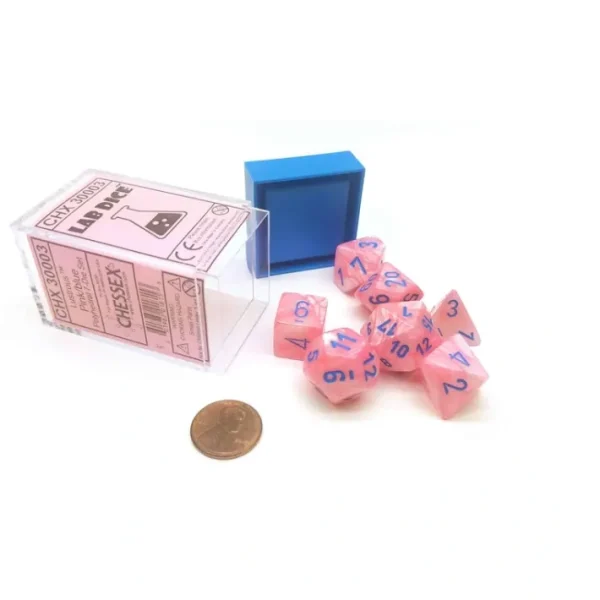 Polyhedral 7-Die Lustrous Lab Dice Chessex Dice Set - Pink with Blue Numbers - Your Source for Gaming Essentials Store