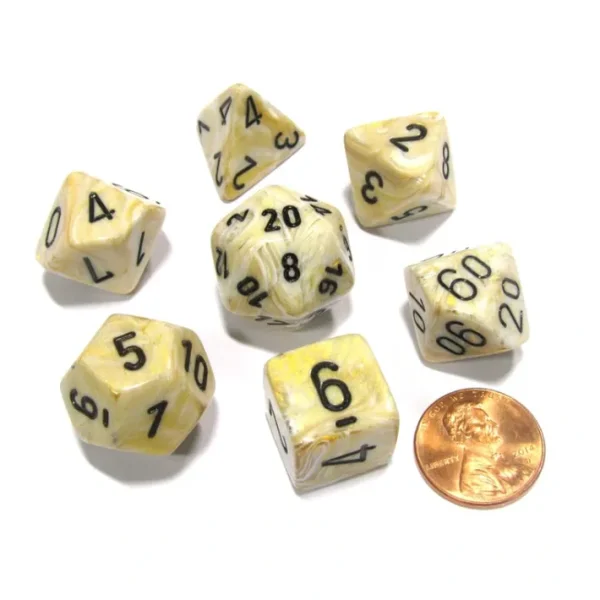 Polyhedral 7-Die Marble Chessex Dice Set - Ivory with Black Numbers - Your Source for Gaming Essentials Store