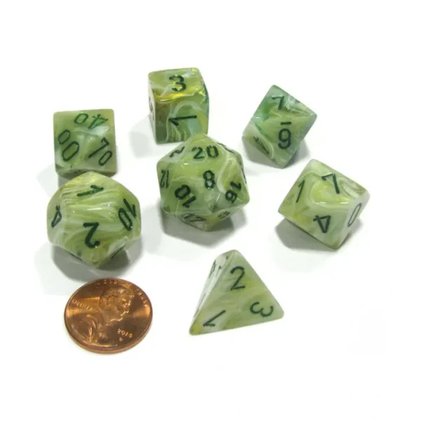 Polyhedral 7-Die Marble Chessex Dice Set - Green with Dark Green Numbers - Your Source for Gaming Essentials Hot